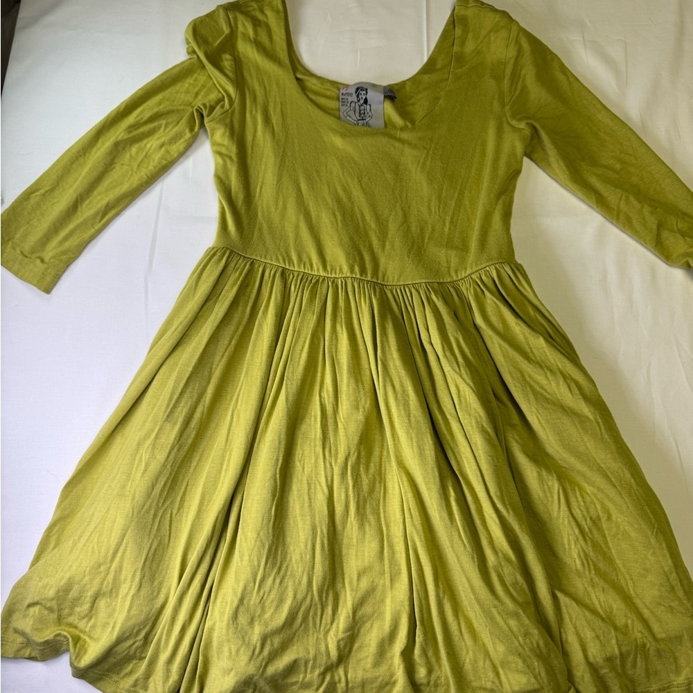 Twelve by Twelve Green Fit and Flare Mini Dress with Cuffed Long Sleeves